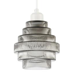 Rackhams Tiered Stepped Design Smoked Ribbed Glass Pendant Ceiling Light Shade - thumbnail 1