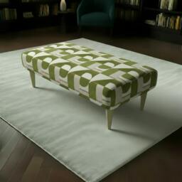 Rackhams Solid Base Fabric Footstool – UK Made Designer Bench for Living Room & Lounge - 24 x 24 Inches (61 x 61cm) - thumbnail 1