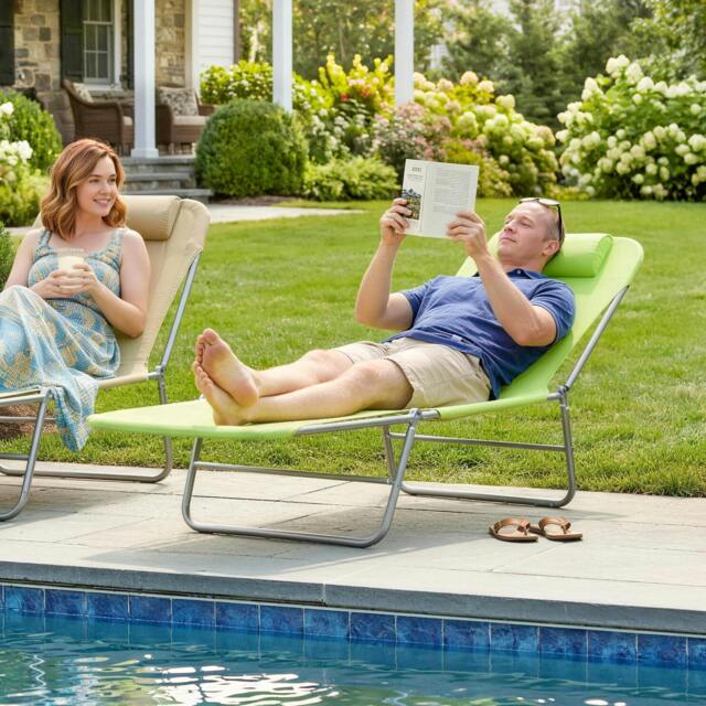 Rackhams Outsunny Adjustable Garden Sun Lounger Recliner Chair with Headrest Relaxing Camping Bed - green - 1