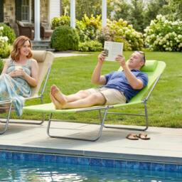 Rackhams Outsunny Adjustable Garden Sun Lounger Recliner Chair with Headrest Relaxing Camping Bed - green - 1 - thumbnail 1