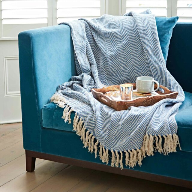 Rackhams Chevron Recycled Cotton Throw - Blue - image 1