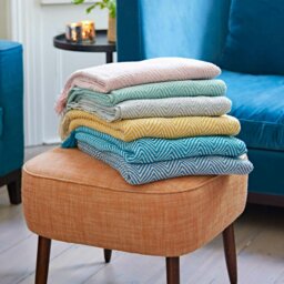 Rackhams Chevron Recycled Cotton Throw - Blue - thumbnail 2