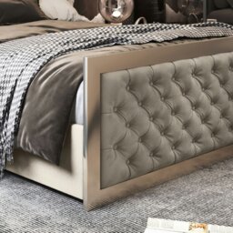 Rackhams Maddison Upholstered Soft Velvet Metal Bed Frame - Cream - Small double - Silver - thumbnail 3