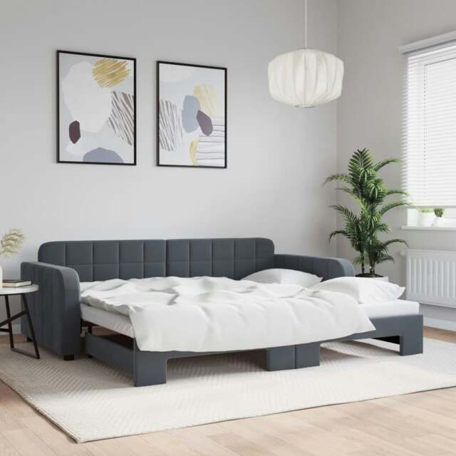 Rackhams Daybed with Trundle Dark Grey 90x190 cm Velvet