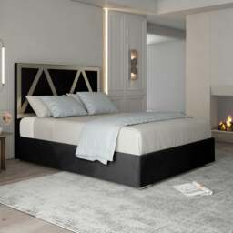 Rackhams Alison Upholstered Soft Velvet Metal Bed Frame - Black - Black - Single