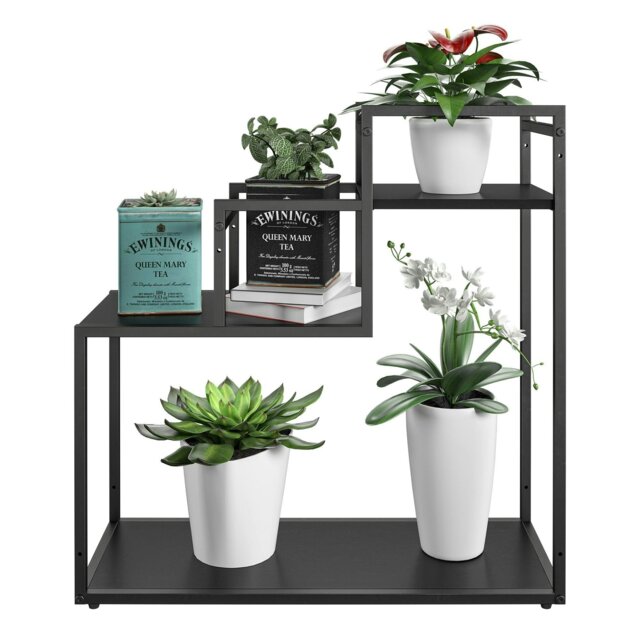 Rackhams Weston Plant Stand with 3 Shelves Black/Oak - Black - image 1