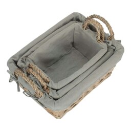 Rackhams Wicker Antique Wash Finish Handled Grey Cotton Lining Storage Basket - Small - thumbnail 4