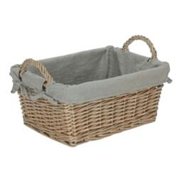 Rackhams Wicker Antique Wash Finish Handled Grey Cotton Lining Storage Basket - Small