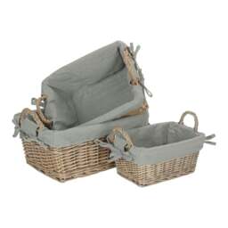 Rackhams Wicker Antique Wash Finish Handled Grey Cotton Lining Storage Basket - Small - thumbnail 2