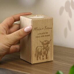 Rackhams Personalised Highland Cow Wooden Tealight Holder - thumbnail 4