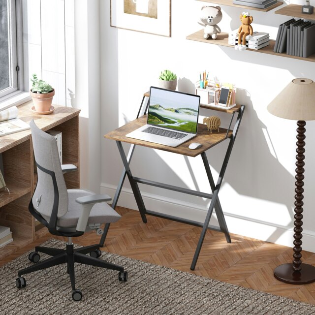 Rackhams 70 cm Folding Computer Desk for Small Spaces Bedroom Natural - Rustic Brown - 70W x 62D x 86.5H cm - image 1