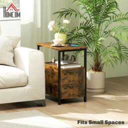 Rackhams Bedside Table with Charging Station for Living Room, Rustic Brown - thumbnail 6