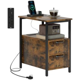 Rackhams Bedside Table with Charging Station for Living Room, Rustic Brown - thumbnail 2