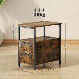 Rackhams Bedside Table with Charging Station for Living Room, Rustic Brown - thumbnail 4