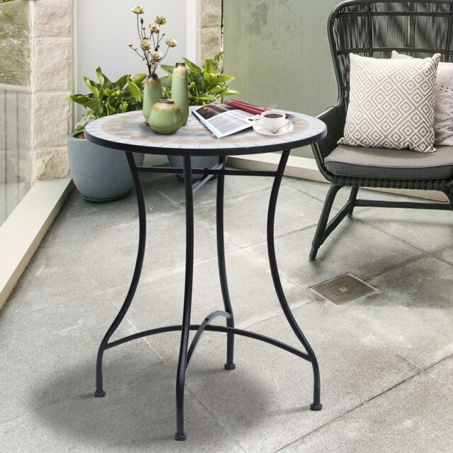 Rackhams Mosaic Table Round Ceramic Bistro Garden Furniture Side Bar Table Patio - image 1