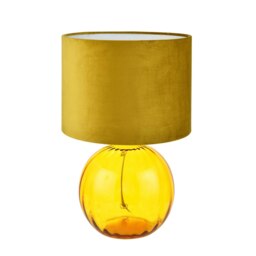 Rackhams Contemporary Ochre Ribbed Glass Table Lamp with Soft Velvet Mustard Shade - thumbnail 6
