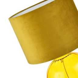 Rackhams Contemporary Ochre Ribbed Glass Table Lamp with Soft Velvet Mustard Shade - thumbnail 2
