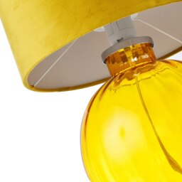 Rackhams Contemporary Ochre Ribbed Glass Table Lamp with Soft Velvet Mustard Shade - thumbnail 4