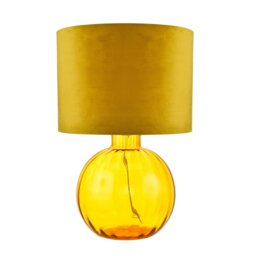 Rackhams Contemporary Ochre Ribbed Glass Table Lamp with Soft Velvet Mustard Shade