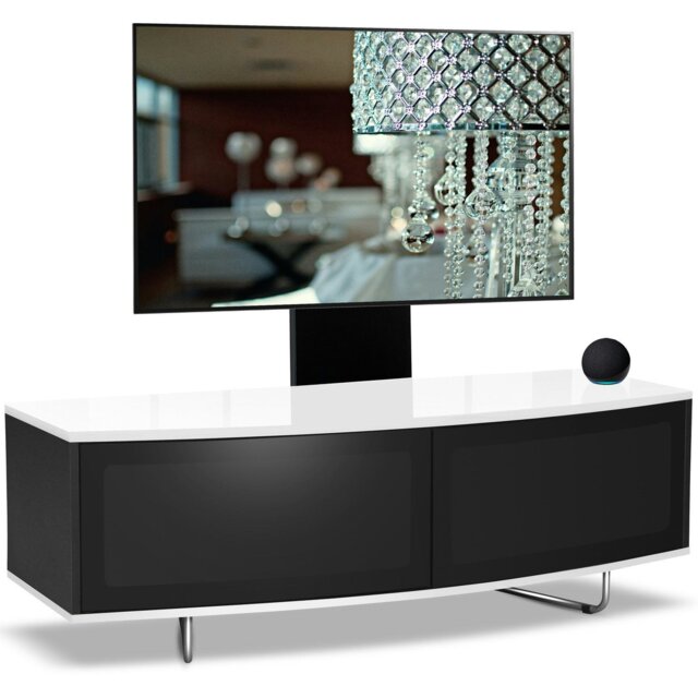 "Rackhams Caru Black White Beam-Thru Remote Friendly Super-Contemporary D Shape Design 32""-65"" LED/OLED/LCD TV Cabinet with Mounting Arm" - image 1