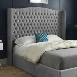 Rackhams Rana Curved Top Winged Upholstered Soft Velvet Bed Frame - Grey - Grey - Single - thumbnail 2