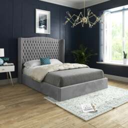 Rackhams Rana Curved Top Winged Upholstered Soft Velvet Bed Frame - Grey - Grey - Single