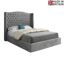 Rackhams Rana Curved Top Winged Upholstered Soft Velvet Bed Frame - Grey - Grey - Single - thumbnail 6