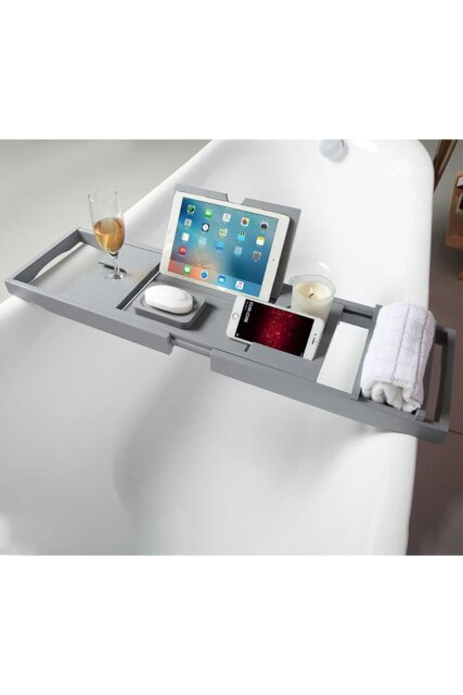 Rackhams Rustic Expandable Bamboo Wooden Bathtub Caddy Tray - Grey - image 1