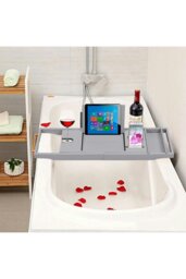 Rackhams Rustic Expandable Bamboo Wooden Bathtub Caddy Tray - Grey - thumbnail 4