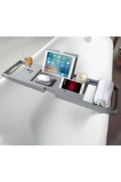 Rackhams Rustic Expandable Bamboo Wooden Bathtub Caddy Tray - Grey