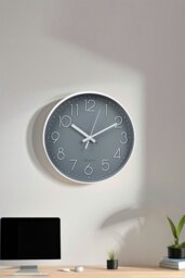 Rackhams 12-Inch Minimalist Wall Clock with Arabic Numerals - Grey - thumbnail 3