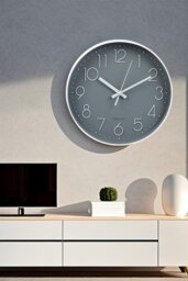 Rackhams 12-Inch Minimalist Wall Clock with Arabic Numerals - Grey - thumbnail 1