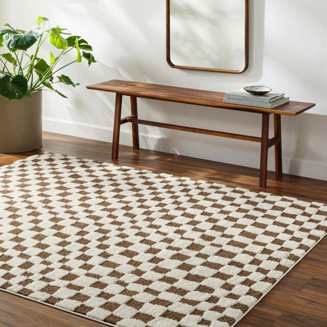Rackhams Freud-Modern Ivory Brown High Pile Checkered Rug - 160 x 213 cm - image 1