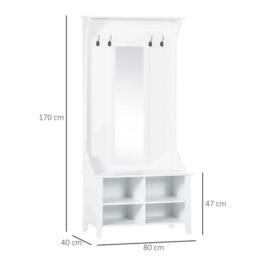 Rackhams Hallway Furniture Set Shoe Bench Storage Mirror Cabinet Coat Rack Multiple Cubes Hangers Organiser Shelves w/ 4 Hooks - White - thumbnail 3