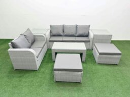 Rackhams 7-Seater PE Rattan Wicker Garden Furniture Set - Dark Grey Mixed Patio Sofa with Oblong Coffee Table & 2 Big Footstools - thumbnail 1