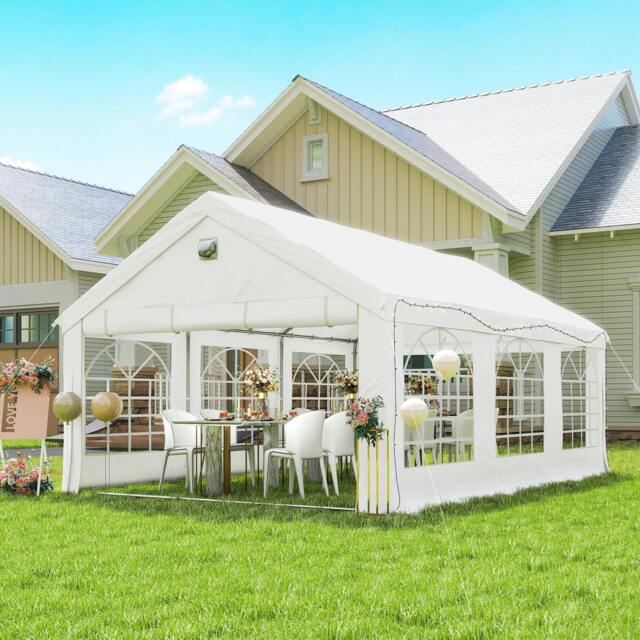 Rackhams 6 x 4 m Party Tent, Heavy Duty Gazebo Canopy with Windows, White - 598 x 394 x 302 cm - Party Tent - White - image 1