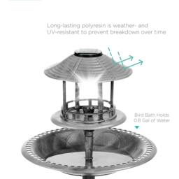 Rackhams Grey Pedestal Bird Bath Feeder Planter Solar Light Garden Feeding Table Station - thumbnail 2