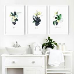Rackhams Decoration for bathroom walls - Set of 3 Tropical wall art - 20 x 30 in / 50 x 76 cm - Matte Museum Quality Art Paper 290 gsm - Black Frame - thumbnail 2