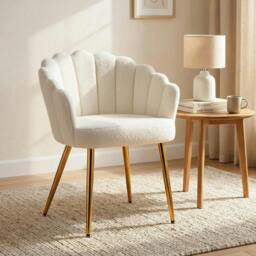 Rackhams Petal-Back Lounge Chair with Faux Lamb's Wool and Metal Legs - Cream - thumbnail 2