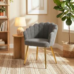 Rackhams Petal-Back Lounge Chair with Faux Lamb's Wool and Metal Legs - Cream - thumbnail 6