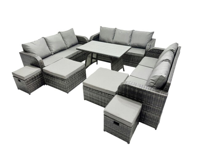Rackhams Garden Rattan Outdoor Furniture Set 13 Seater with 3 Seater Sofa 4 Stools Dark Grey - image 1