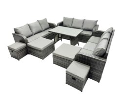 Rackhams Garden Rattan Outdoor Furniture Set 13 Seater with 3 Seater Sofa 4 Stools Dark Grey - thumbnail 1
