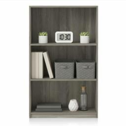Rackhams JAYA Simple Home 3-Tier Adjustable Shelf Bookcase, French Oak Grey - Luxury Wall Decor for Living Room & Bedroom - thumbnail 4
