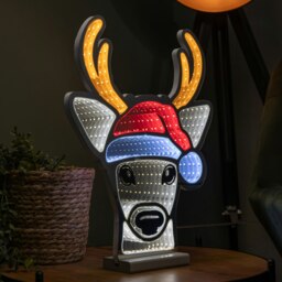 Rackhams 40cm Light up Christmas Deer Head in Santa Hat Infinity Decoration with LEDs - thumbnail 3