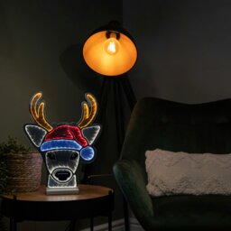 Rackhams 40cm Light up Christmas Deer Head in Santa Hat Infinity Decoration with LEDs - thumbnail 2