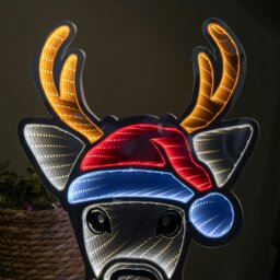 Rackhams 40cm Light up Christmas Deer Head in Santa Hat Infinity Decoration with LEDs - thumbnail 5