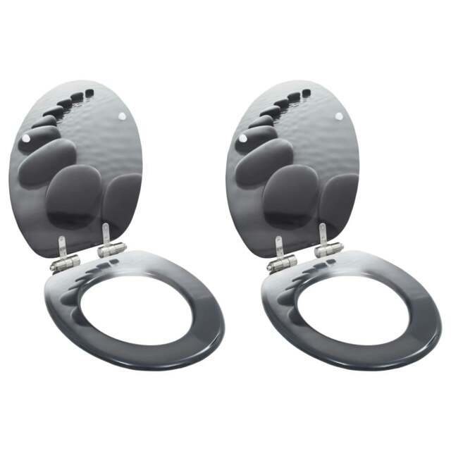 Rackhams WC Toilet Seats 2 pcs with Soft Close Lids MDF Stones Design