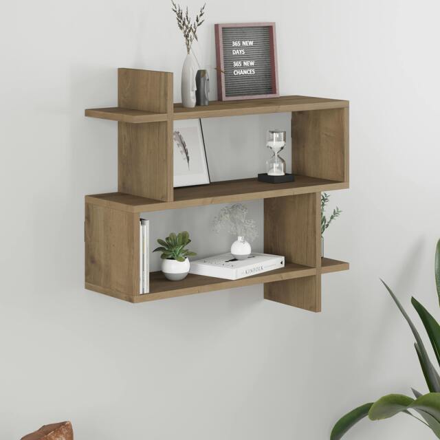 Rackhams Paralel Wall Mounted Modern Bookcase Display Unit 2-Tier Sleek Design 70x22x66 cm - Dark Oak Effect - image 1