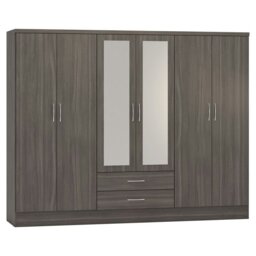 Rackhams Nevada 6 Door 2 Drawer Mirrored Wardrobe - Black Wood Grain - thumbnail 1