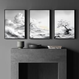 Rackhams Modern Living Room Wall Decor - Set of 3 Asian Inspired Wall art Prints - 20 x 30 in / 50 x 76 cm - Polyester Canvas 260 gsm - Canvas wrapped - thumbnail 3